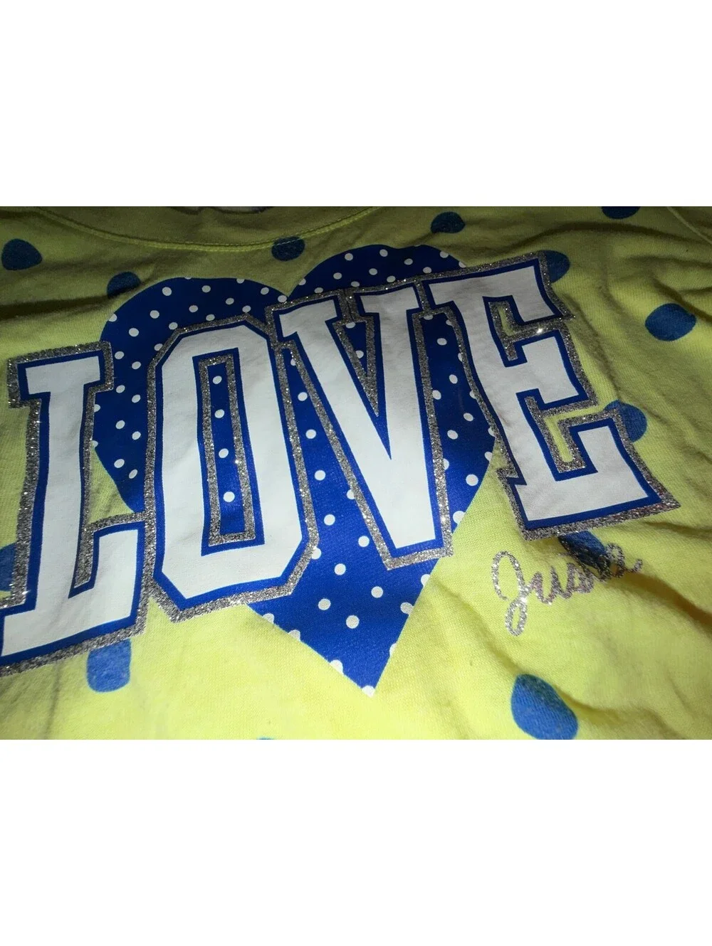 Justice Yellow Blue Polka Dot Love Graphic Cropped Sweatshirt No Size